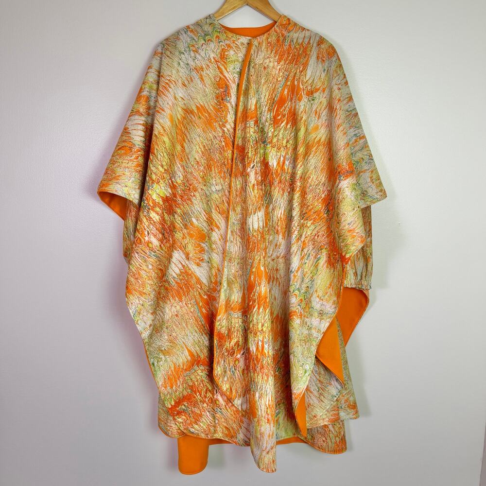 Women's Peasant Marbled Groovy 60s 70s Mod Flowy Dress Cape Poncho Set Colorful